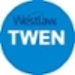 Blue circle with "Westlaw TWEN" written on it on a white background